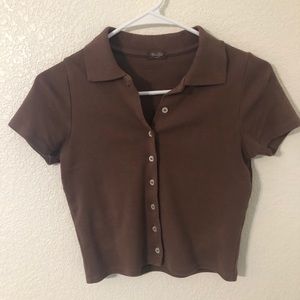 Brandy Melville Brown Button down crop top